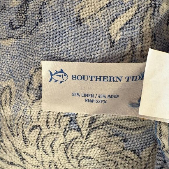 Lilly Pulitzer x Southern Tide Mens Linen Shirt Size Large Blue Floral Hawaiian - Picture 9 of 9